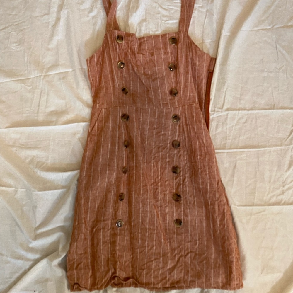 Pink, white, brown striped midi dress(: